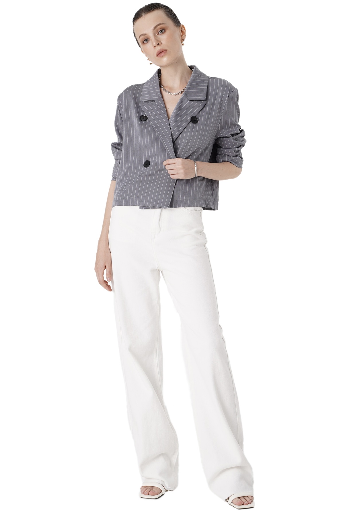 EMILI  CROPPED  BLAZER - GREY